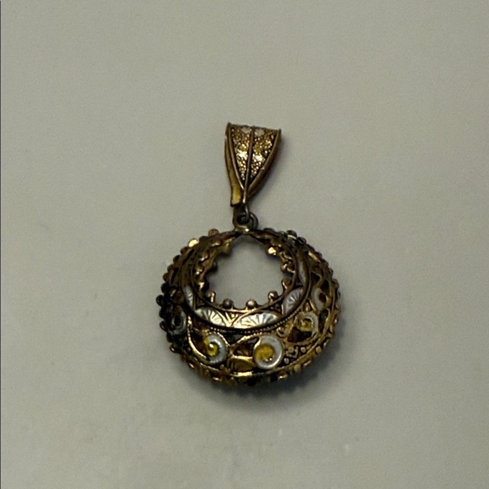 Vintage Gold Tone Damascene Filigree Statement Pendant